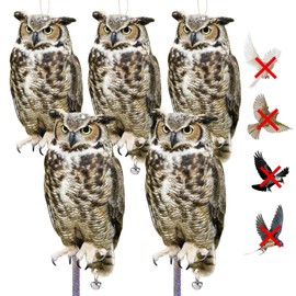 Kungfu Mall Owls, Bird Scare Devices Cardboard, Owl Bird Scarers, Bird Control with Reflective Tape, Fake Owls, Plastic Owls, 5PCS Hanging Garden Owl for Roof Window Patio