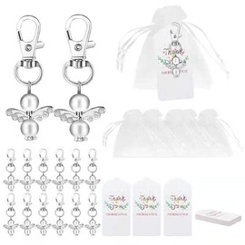 Aizhuang 50Pcs Angel Favor Keychains with Thank You Kraft Tags and Drawstring Gift Bags, Guest Return Favors for Baby Shower, Bridal Shower, Wedding Charm, Party Favors