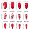 24PCS Red Flower Press on Nails Medium Almond Fake Nails