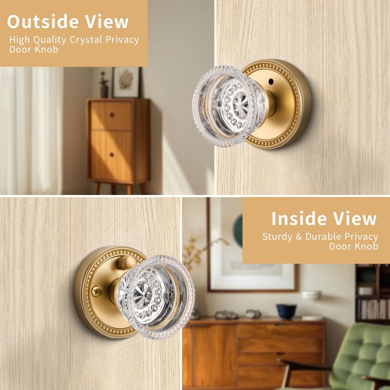 Bak Bo Crystal Door Knobs Interior Brushed Gold Glass Door