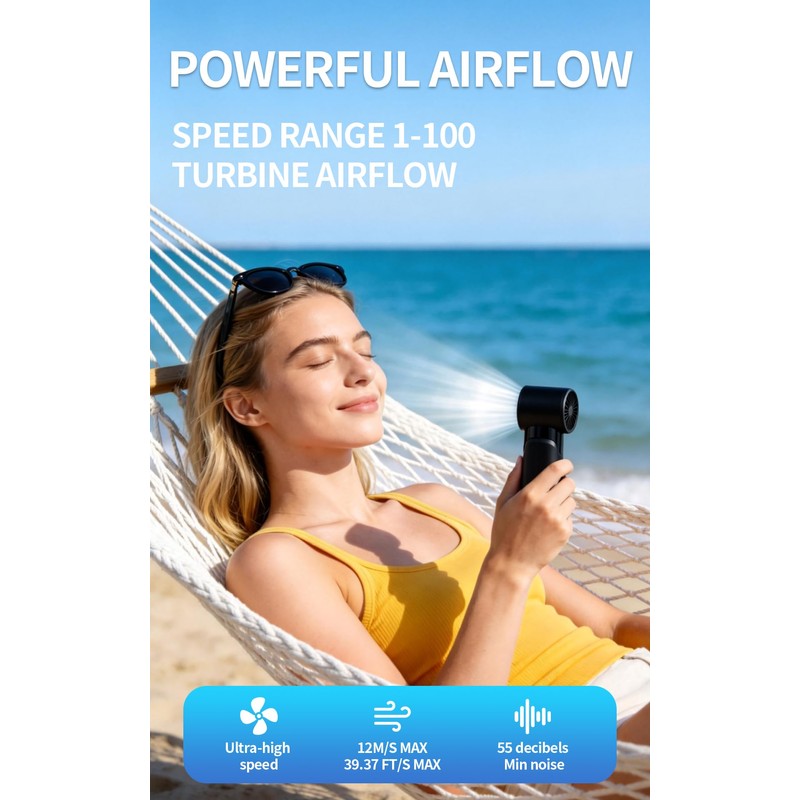 Mini Pocket Handheld Fan, 100 Speed Button Adjustable Personal Fan,