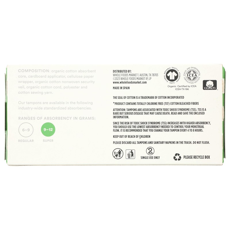 365 by Whole Foods Market Organic Super Tampons Cardboard Applicator,