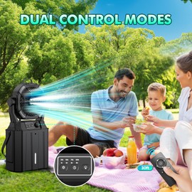 Misting Fan Portable Camping Fan 42800mAh Rechargeable with Remote Control, 3 LED Light & Stepless Speed Control & Cooling Spray with 6L Bucket, Timer Function, Portable Handle, Rotating Hanging Hook