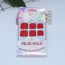 Yienate 24 Pieces False Nails for Toes, Red Chic Exquisite False Nails for Toes, Full Coverage, Nail Tips, Toenails