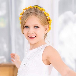 Graeen - Diademas bohemias con diseño de flores para el pelo, coronas, girasol, cuerda trenzada, accesorios para el cabello para mujeres y niñas (amarillo)