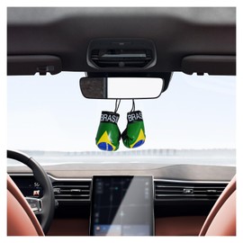 Kewucn 1 Pair Mini Boxing Gloves for Car Mirror, Miniature Punching Gloves Christmas Ornament, Hanging Decoration or Souvenir Display for Home & Car Use, Universal Auto Accessories (Brazil)