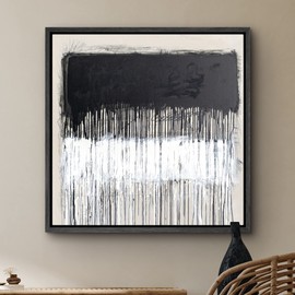 SIGNWIN Framed Canvas Print Wall Art Dripping Black & White Color Blocks Abstract Shapes Illustrations Modern Art Alternative Multicolor Dark for Living Room, Bedroom, Office - 16"x16" Black