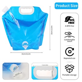 10 L Foldable Water Canister with Tap, Pack of 4 Flexible Water Containers, Portable Foldable Drinking Bottle, Foldable Water Bottle, BPA-Free Water Bag for Camping, Hiking and Water Storage at Home