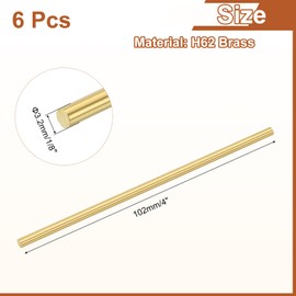 sourcing map 6 Pcs 1/8"(3.2mm) Dia Brass Solid Round Rod, 4"(102mm) Length H62 Brass Lathe Bar Stock Round Brass Rod for DIY Crafts Industry Construction