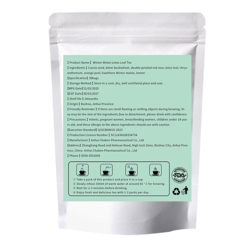 YUCVIAS Winter Melon Tea, 30 Pcs Winter Melon Lotus Leaf