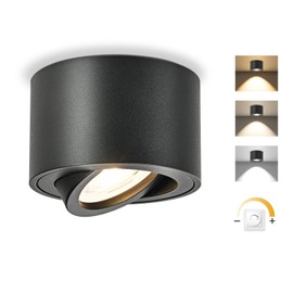 GeyouLux LED Surface-Mounted Spotlights, Dimmable, Extra Flat, 30° Swivel, Diameter 80 x 50 mm, Black Ceiling Spotlight, 5 W, 500 lm, LED Module 230 V - 3000 K/4000 K/6500 K, Surface-Mounted