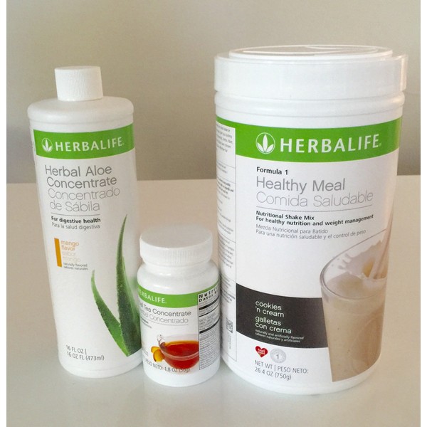 Herbalife Aloe Tea Shake Kit - Herbal Aloe Mango, Herbal Tea Concentrate, Formula 1 Cookies & Cream Shake
