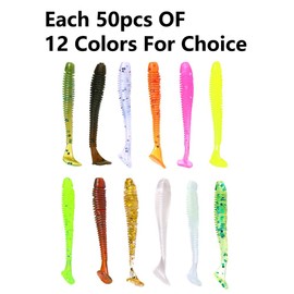 50 Pcs Soft Plastic Single Color Lures with a Lively T-Tail, Portable Biomimetic Plastic Fishing Bait for Saltwater, Freshwater, Rivers（Silver）