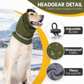 Dog Snood Ear Protectors Dog Ear Muffs Noise Protection Calming Hood Reflective Strip Comfort Waterproof Dog Winter Hat Neck and Ears Warmer Pet Ear Covers for Anxiety Relief and Calming (Green, M)