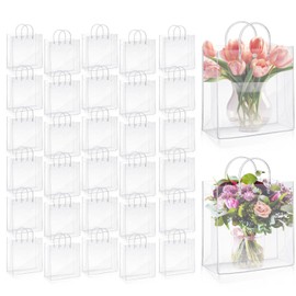 Mythya 30 PCS Bolsas de Regalo de PVC Transparente con Asas, Bolsas de Compras Reutilizables, Bolsas de Compras para Bodas, Bolsas de Dulces para Fiestas, Cumpleaños, Escolares (20X15X7CM)