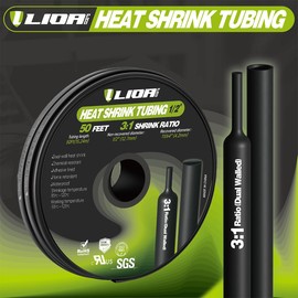 LIDAPRO 3:1 Dual Wall Adhesive Heat Shrink Tubing - Waterproof Sealing Marine Grade, Industrial Electrical Shrink Wrap, 1/2 Inch (Shrinks to 1/6 Inch), 50ft Roll - Black