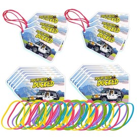 You've Been Ducked, 50 Set Duck Duck Tags, Duck Ducking Game Card, Rubber Duck for Tags, SUV Car Design, with Round Hole and Rubber Bands (White)