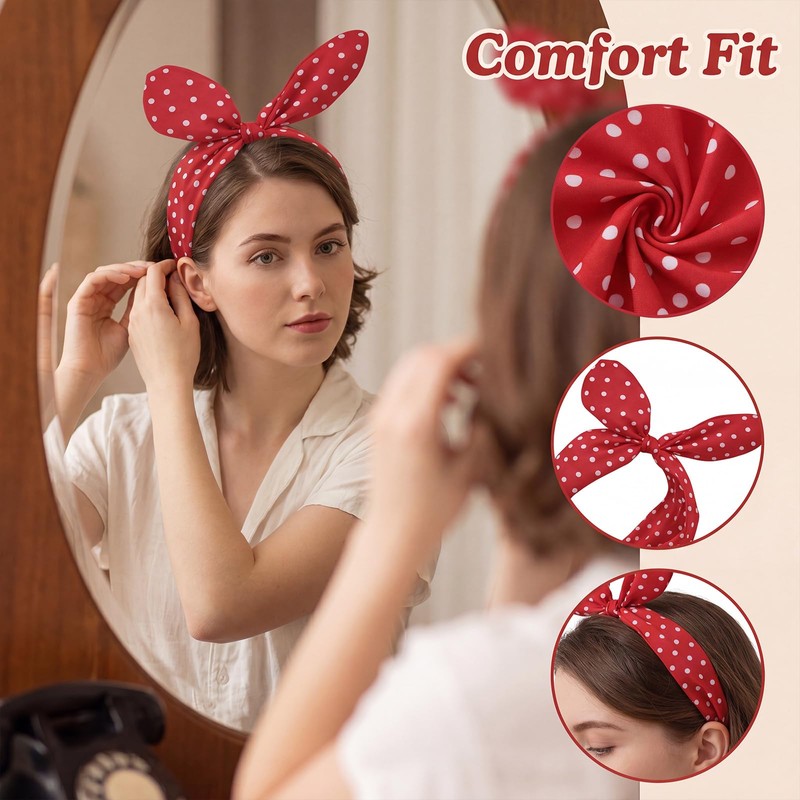 Red Polka Dot Headband and Hair Ties for Women 50s