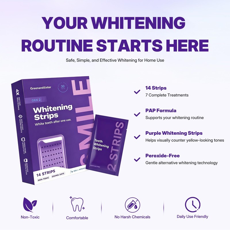 Purple Teeth Whitening Strips 7 Treatments, Peroxide-Free Teeth Whitener for