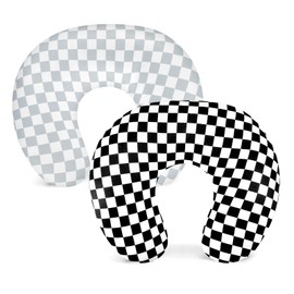 DILIMI 2 Pack Nursing Pillow Cover, Stretchy Removable Case for Breastfeeding Pillows, Ultra Soft Comfortable Slipcover for Baby Girl and Boy, Grey and Black Checkered