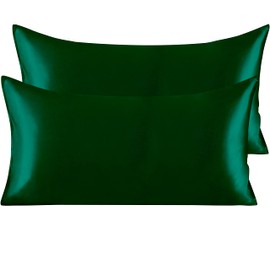 Silk Satin King Pillowcases for Hair and Skin Set of 2, Super Soft and Silky Cooling Pillow Cases with Envelope Closure, 20x36 Inches, Dark Green