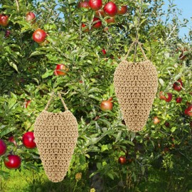 8PCS Large Crochet Wasp Nest Decoys,Faux Wasp Nest Deterrent for Outdoor Hanging for Wasps Hornets, Hornets Nest Decoy Decoration for Patio and Eaves,Handwoven Crochet Fruit and Vegetable Net Bags