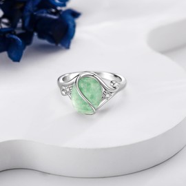 Jade Ring S925 Sterling Silver Vintage Oval Jade Ring Green Jade Jewellery for Women-Size 8