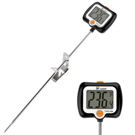 SPOROLWE Digital Candy Thermometer, LCD Instant Read Food Meat Thermometer with 10" Probe and Pot Clip for Kitchen Accessories, Candy Making, Baking Tools（Black）