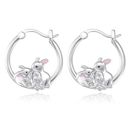 Animal Earrings Women's 925 Sterling Silver Fox / Rabbit / Koala / Pig Hoop Earrings Huggie Small Hoop Earrings Animal Jewellery Mother's Day Gift for Women Girls Children, Sterling Silver, Cubic