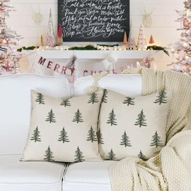 YCOLL Christmas Cushion Covers 45x45 cm 2 Pack Christmas Cushions Decorative Xmas Christmas Pillows Linen Cushion Cases for Christmas Decor Sofa Bedroom Couch (18 x 18 Inches)