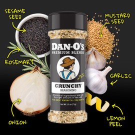 Dan-O's Crunchy Seasoning, 2.5 oz Bottle, 2 Pack, Everything Seasoning for Fish, Eggs, Salads and More, Sugar Free, Zero Calorie, Use this Spice Blend for Everything from Breakfast to Dinner