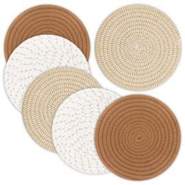 Trivets for Hot Pots and Pans 8 inches 6 Pcs, Trivet for Hot Dishes, Hot Pads for Kitchen, Cotton Coasters Mat to Protect Counter, Cooking Potholder Set, Home Essentials Farmhouse Decor (Mix Brown)