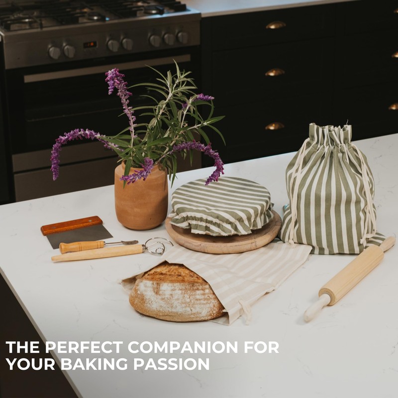 Beautiful Linen Bread Bag Set and Proofing Cover For Homemade