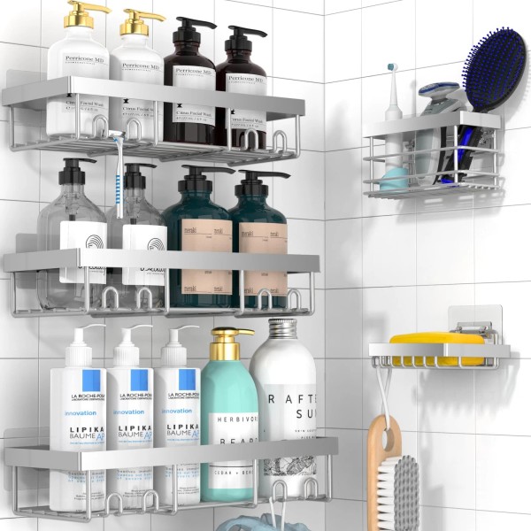 Moforoco Adhesive Shower Caddy Organizer Shelves Rack - 5 Pack