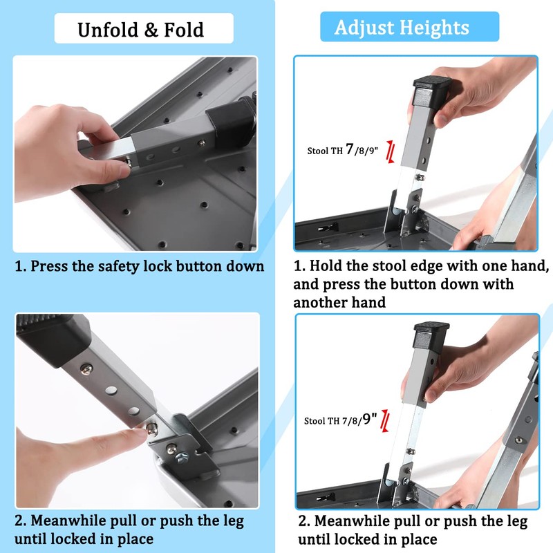 Double Elite 3 Levels Adjustable Folding Step Stools for Adults,