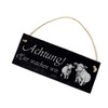 Slate Door Sign with German Text "Achtung ! Hier wachen