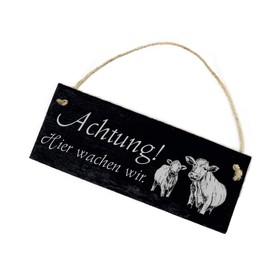 Slate Door Sign with German Text "Achtung ! Hier wachen wir. Kühe Rinder" [German Language] 22 x 8 cm