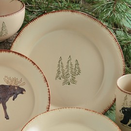 BLACK FOREST DECOR Bear & Moose Stoneware Dinner Plate