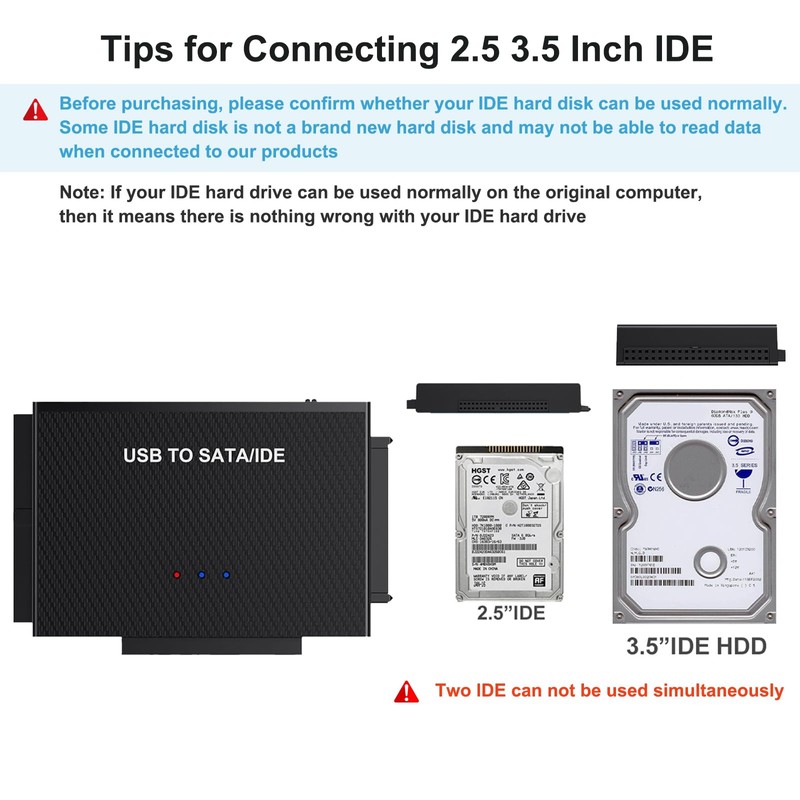 ULXUUUN Hard Drive Reader USB 3.0 to SATA IDE Adapter，IDE