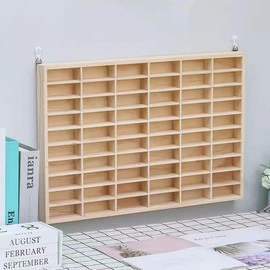 1:64 Scale Toy Car Display Case Organizer Storage, Wooden Wheel Rack Wall Mounted with 60 Compartments, Stylish Diecast Car Display Rack for Toy Car, Collectibles, Figurines (52x4x35.6cm)