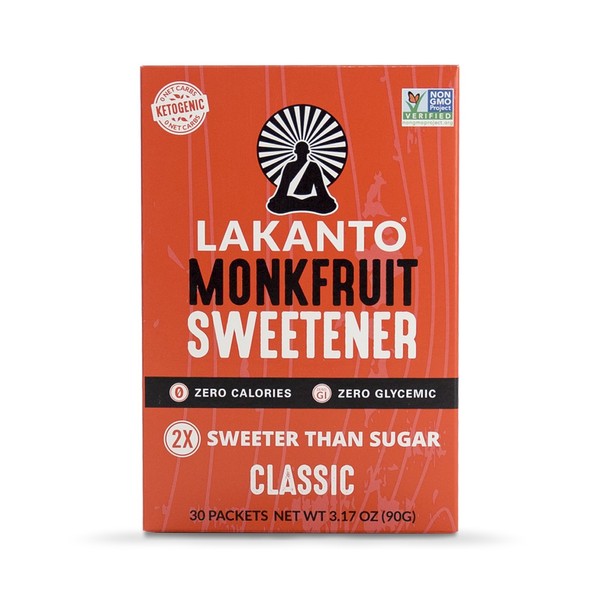 Lakanto Monkfruit Sweetener Packets, 1:1 Sugar Substitute, Keto (Classic, 30 Count)