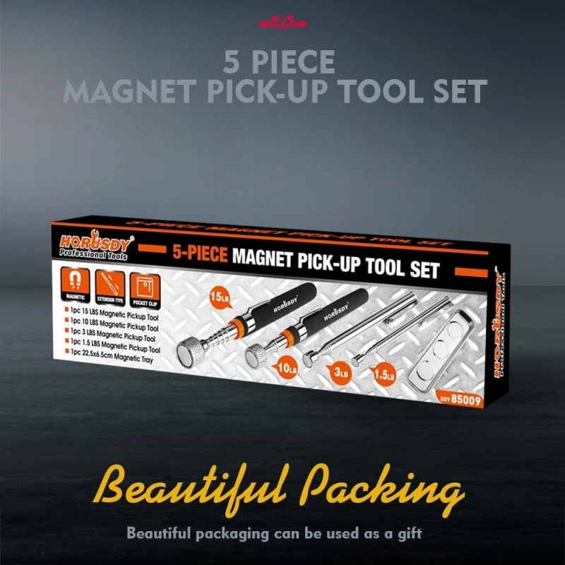 HORUSDY 5-PIECE Magnetic Pickup Tools Set, Includes 15LB, 10LB, 3LB,