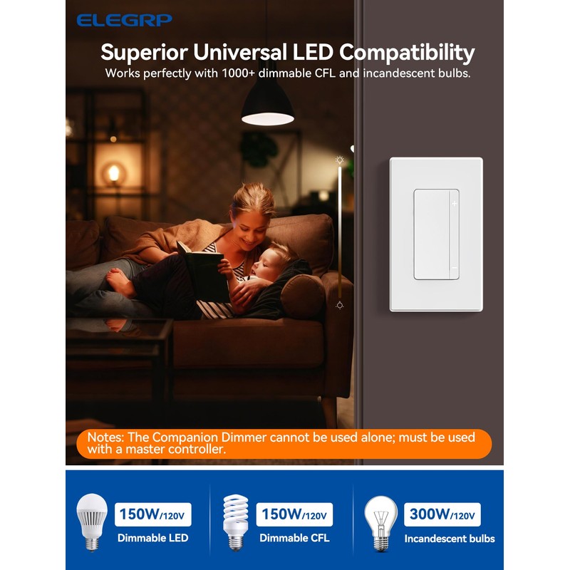 ELEGRP EDM25BC Companion Dimmer Switch - NOT for STANDALONE USE,
