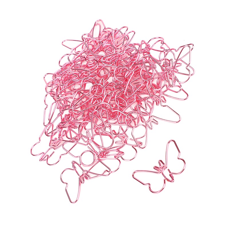 50Pcs Pink Butterflies Paperclip Cartoon Color Plating Innovative Cute Paperclips