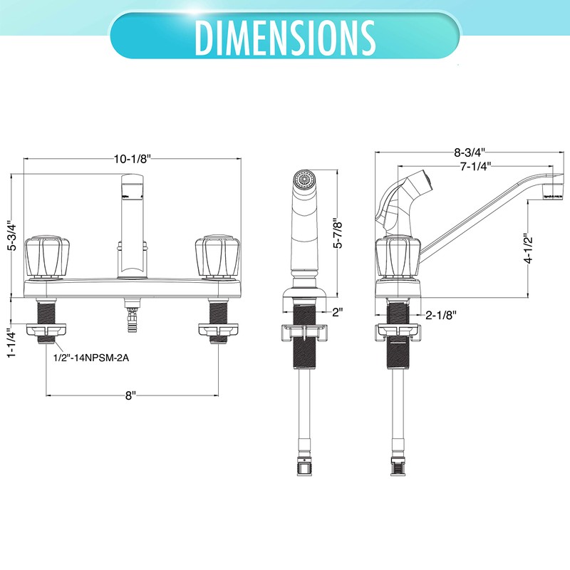 Aqua Vista 26-K82CS-CH-AV Two Handle Kitchen Sink Faucet with Side