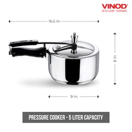 Vinod Pressure Cooker Stainless Steel – Inner Lid - 5 Liter – Sandwich Bottom – Indian Pressure Cooker – Induction Friendly Cooker – Best Used For Indian Cooking, Soups, and Rice Recipes, Quinoa
