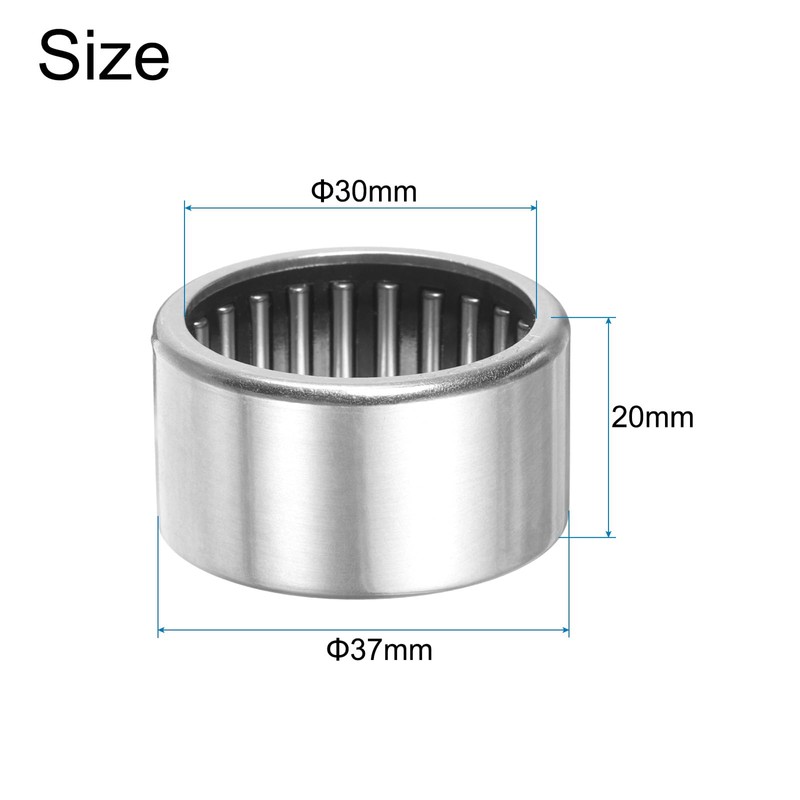sourcing map HK3020 Needle Roller Bearings Open End, 30x37x20mm Chrome