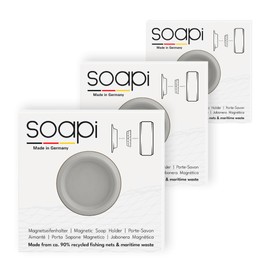 Soapi - 3 Pack Floating Soap Holder Magnet for Gluing - Grey - Wall Magnetic Holder for Soap - Shelf Soap Dish Magnetic Soap Holder No Drilling / Suction Cup