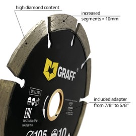 4 Inch Diamond Blade for Angle Grinder — Diamond Cutting Wheel for Cutting Stone, Marble, Granite, Brick, Masonry, Paving Flag, Concrete — Diamond Saw Blades Segment Height 0.394” (10 mm) — GRAFF