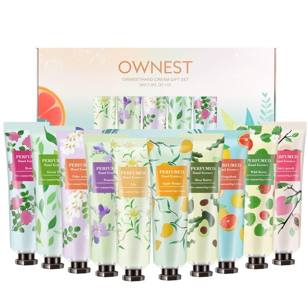 Ownest 10 Pack Fruits Extract Fragrance Hand Cream, Moisturizing Hand Care Cream Travel Gift Set,For Men And Women-30ml